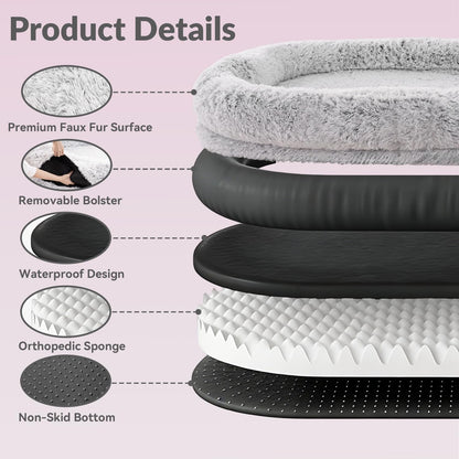 79"X44"X12.5" Human Dog Bed for Adult Faux Fur Washable Human Dog Bed Portable Handle, Egg Orthopedic Foam Human Bed Extra Large Grey3