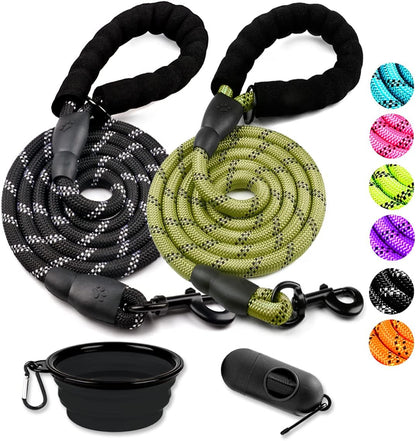 COOYOO 2 Pack Dog Leash 5 FT Heavy Duty - Comfortable Padded Handle - Reflective Dog Leash for Medium Large Dogs with Collapsible Pet Bowl7