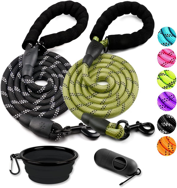 COOYOO 2 Pack Dog Leash 5 FT Heavy Duty - Comfortable Padded Handle - Reflective Dog Leash for Medium Large Dogs with Collapsible Pet Bowl7