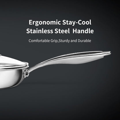 10 Inch Tri-Ply Stainless Steel Frying Pan with Lid,Whole-Clad No Coatings Skillet with Stay-Cool Handle for Cooking,Dishwasher and Oven Safe,Induction Pans6