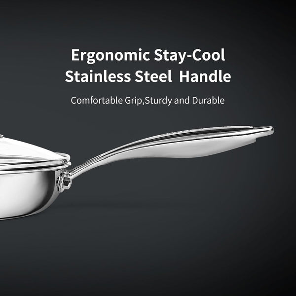 11.5 Inch Tri-Ply Stainless Steel Frying Pan with Lid,Whole-Clad No Coatings Skillet with Stay-Cool Handle for Cooking,Dishwasher and Oven Safe,Induction Pans6