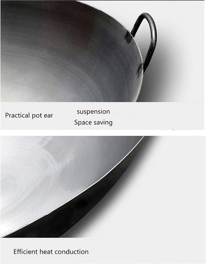Cast Iron Wok with 2 Handled,Woks and Stir Fry Pans - Chinese Hammered Wok round Bottom Pow Wok - Traditional Chinese Japanese Woks (Size : 38Cm/14.9In)2