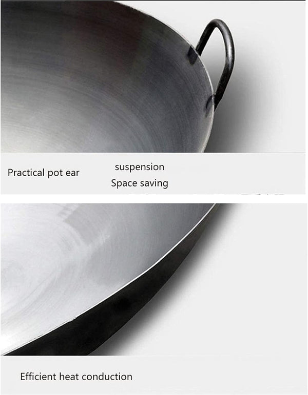 Cast Iron Wok with 2 Handled,Woks and Stir Fry Pans - Chinese Hammered Wok round Bottom Pow Wok - Traditional Chinese Japanese Woks (Size : 38Cm/14.9In)2