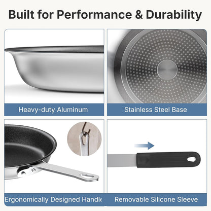 8 Inch Nonstick Frying Pan, Heavy-Gauge Aluminum Skillet with Ceramic Nonstick Coating, Stainless Steel Base & Handle, Omelet Pan for Induction, Electric, Gas, PFAS Free, Oven Safe, Black Handle4