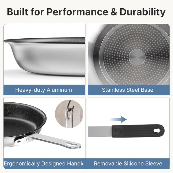8 Inch Nonstick Frying Pan, Heavy-Gauge Aluminum Skillet with Ceramic Nonstick Coating, Stainless Steel Base & Handle, Omelet Pan for Induction, Electric, Gas, PFAS Free, Oven Safe, Black Handle4