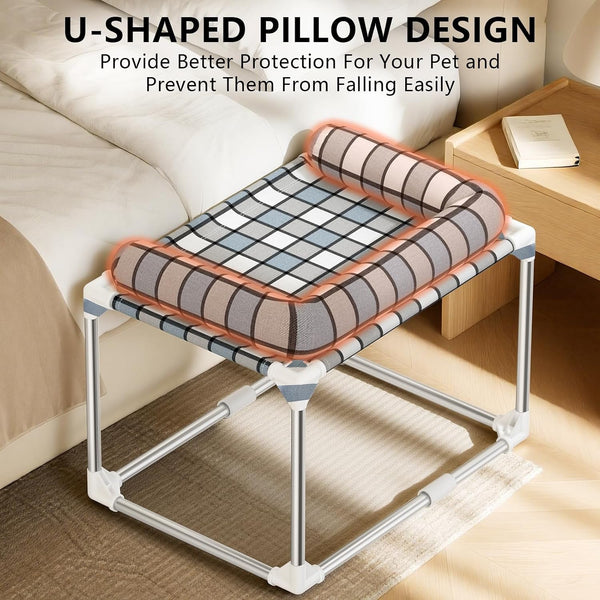 Bedside Cosleeper Dog Bed with Bloster, Height Elevated Pillow Bed Dog | Extension Attached to Human Bed for Dog Cat, Window Perch Bedside Lounge Elevated, Stainless Steel, Anti-Slip Feet2