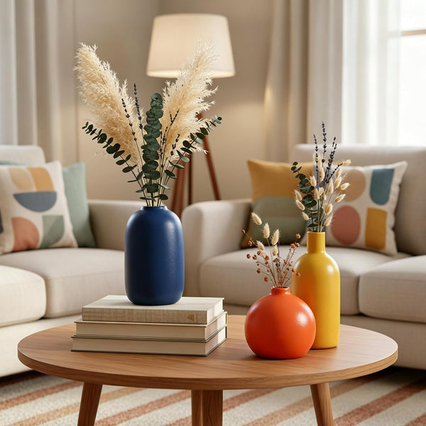 Colorful Ceramic Vase Set, Small Burnt Orange Blue Yellow Vases Home Decor,Fall Décor Modern Farmhouse Vases for Home Decor, Organic Decor Accents for Living Room, Table, Shelf, Entryway, Set of 33