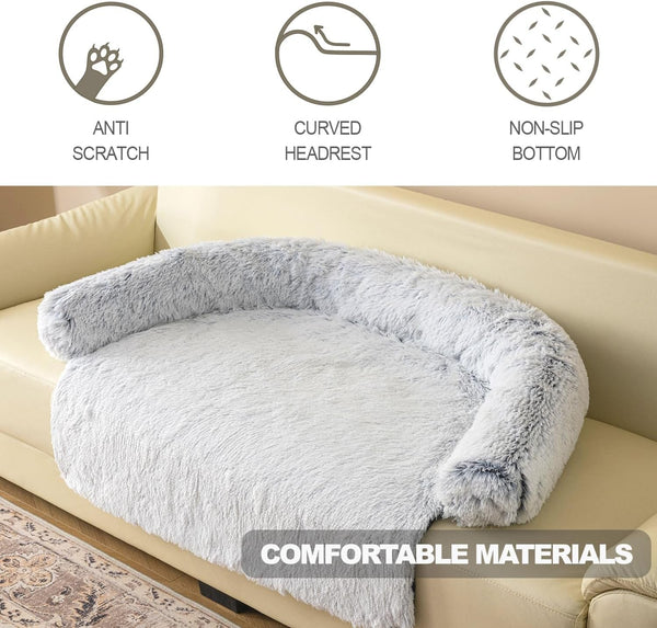 Calming Dogs/Cats Bed Mats, Dog Pad Washable Removable Couch Cover, Plush Long Fur Mat for Pets, Waterproof Lining, Perfect for Small, Medium and Large Dogs and Cats (Gradient Gray, 36"X31")4