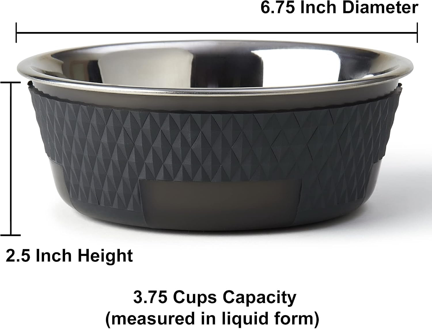 petrageous-16019-kona-stainless-steel-non-slip-dishwasher-safe-dog-bowl-3-75-cup-6-75-inch-diameter-2-5-inch-tall-for-medium-and-large-dogs-and-cats-30-ounce-grey