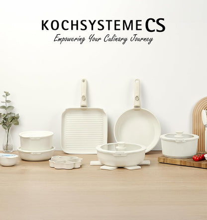 21 Piece Pots and Pan Set Non Stick, Ceramic Cookware Set with Detachable Handle, RV Camping Stackable Kitchen Set, Pots and Pans Set Non Toxic, Induction Compatible, Oven Safe, 21PCS9
