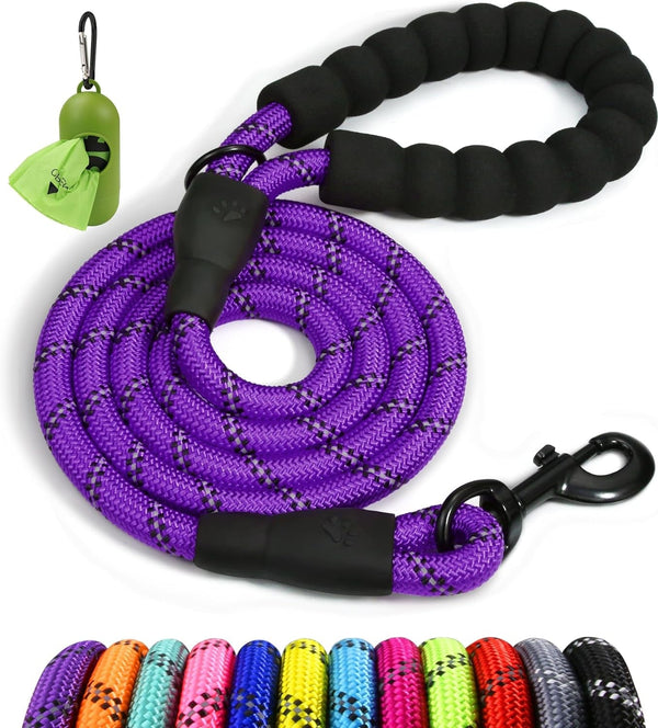 Taglory Rope Dog Leash for Medium Large Dogs, 6 FT Padded Handle, Black | Climbing Rope for Strong Pullers, Reflective for Night Walks and Training, Comfortable Grip, Anti-Tangle Swivel Clip 1/2 Inch12
