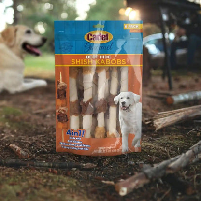 Cadet Gourmet Shish Kabob Dog Chews for Large Breeds, Rawhide Treats for Dogs with Chicken and Sweet Potato, Healthy & Natural Beef Hide, 10-Inch Sticks, 4 Count (Pack of 1)4