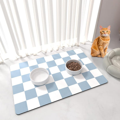 Cat Food Mat - 12"X 20" Cat Dog Mats for Food and Water Bowl, Checkered Pet Placemat Feeding Mat, Non-Slip under Pet Bowls Mats for Messy Drinkers, Pink & White8