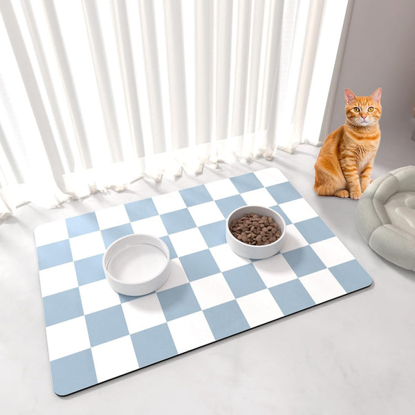 Cat Food Mat - 12"X 20" Cat Dog Mats for Food and Water Bowl, Checkered Pet Placemat Feeding Mat, Non-Slip under Pet Bowls Mats for Messy Drinkers, Pink & White8