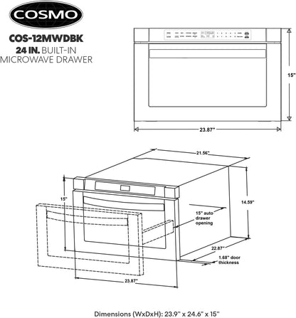 24 In. Haven Collection 1.2 Cu. Ft. Built-In Microwave Drawer, Matte Black |  COS-12MWDBK Touch Controls, 11 Power Levels, 1000W, Child Lock Function, Defrost Functions, Automatic Presets11