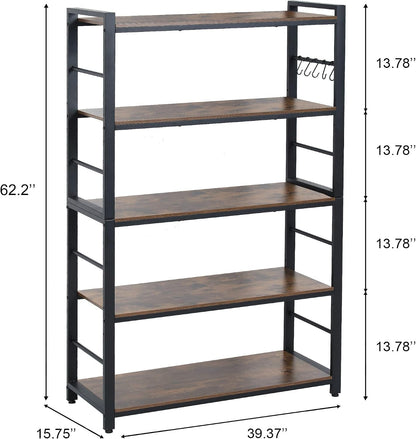 5-Tiers Bakers Rack,Microwave Oven Stand with Shelves,5 Tier Utility Storage Shelf with 5 Hooks,Multifunctional Shelf for Kitchen,Bathroom,Livingroom,Storehouse...2