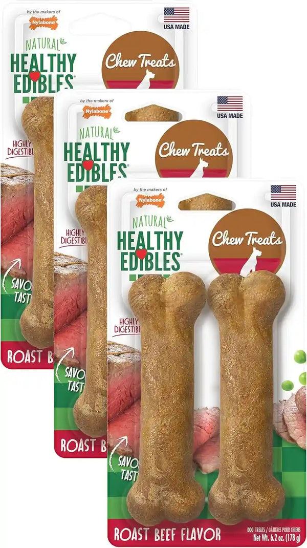 Nylabone Healthy Edibles Natural Dog Chews Long Lasting Roast Beef Flavor Treats for Dogs, Medium/Wolf (2 Count)16