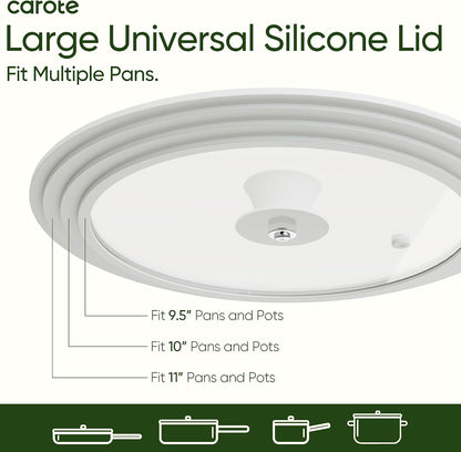 Universal Lids for Pots and Pans, 2-Piece, White | Heat-Resistant Silicone Rim, Tempered Glass, Steam Vents, Small Fits 6-, 7- and 8-Inch, Large Fits 9.5-, 10- and 11-Inch2