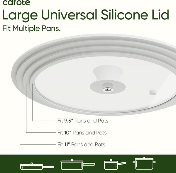 Universal Lids for Pots and Pans, 2-Piece, White | Heat-Resistant Silicone Rim, Tempered Glass, Steam Vents, Small Fits 6-, 7- and 8-Inch, Large Fits 9.5-, 10- and 11-Inch2
