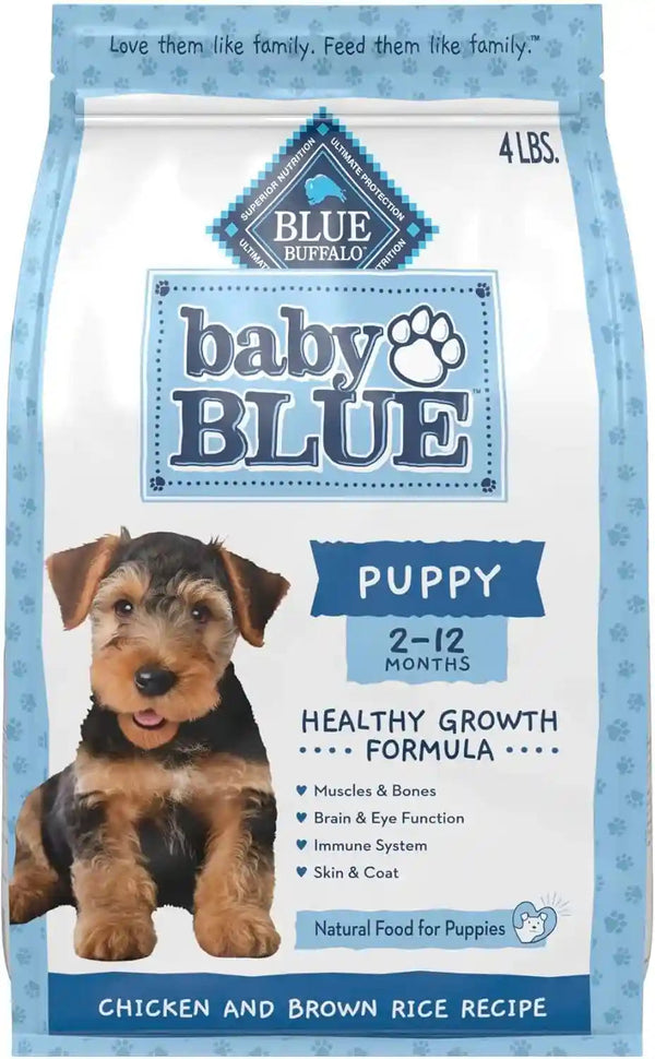 Blue Buffalo Baby Blue Natural Dry Food for Puppies, Healthy Growth Formula with DHA, Savory Chicken Recipe, 4-Lb Bag1