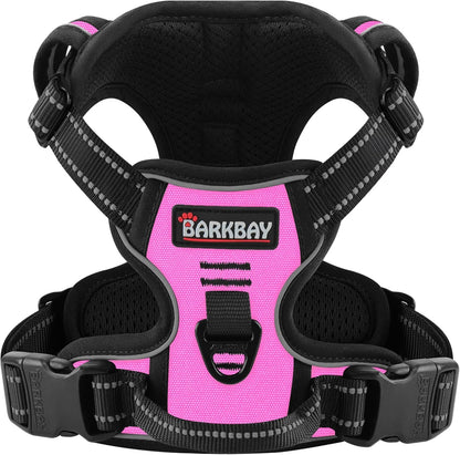 BARKBAY No Pull Pet Harness Dog Harness Adjustable Outdoor Pet Vest 3M Reflective Oxford Material Vest for PINK Dogs Easy Control for Small Medium Large Dogs (L)1