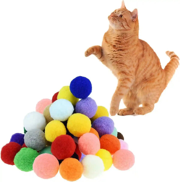 Premium Soft Pom Pom Balls for Kittens - Lightweight, Interactive, Assorted Colors - Plush Toy for Kitten Training and Play - Pet Products for Cats (1.2 Inches 30 Balls)1