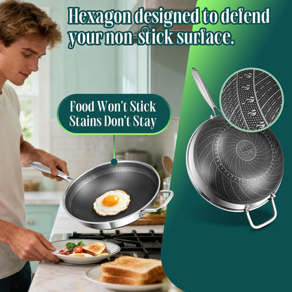 Hybrid 13 Inch Wok with Steamer, Nonstick Stainless Steel Wok | Wok Pan & Stir-Fry Pans5