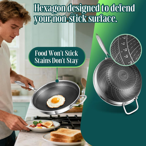 Hybrid 13 Inch Wok with Steamer, Nonstick Stainless Steel Wok | Wok Pan & Stir-Fry Pans5