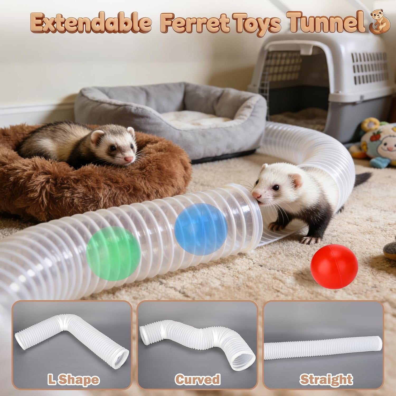 mity-rain-ferret-toys-with-3-balls-inclueded-collapsible-tunnel-tube-accessories-for-ferrets-guinea-pigs-hamsters-expandable-interactive-toys-supplies-for-small-pets