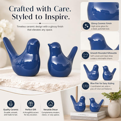 Small Ceramic Bird Statue and Sculpture for Home Decor Accents,Modern Animal Ornaments for Living Room,Bedroom,Coffee Table Centerpiece,Bookshelf,Cabinets,Cute Knick Knacks for Shelves (Blue)8