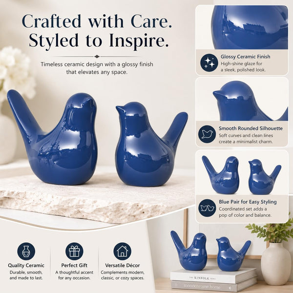 Small Ceramic Bird Statue and Sculpture for Home Decor Accents,Modern Animal Ornaments for Living Room,Bedroom,Coffee Table Centerpiece,Bookshelf,Cabinets,Cute Knick Knacks for Shelves (Blue)8