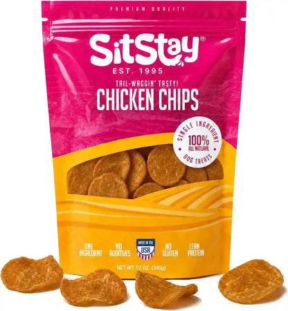 Sitstay Chicken Chips Dog Treats, Chicken Chips for Dogs - Single Ingredient Dog Treats - Dehydrated, 80% Protein Low Fat - Training Rewards - All Breeds & Life Stages - Made in USA - 4 Oz7