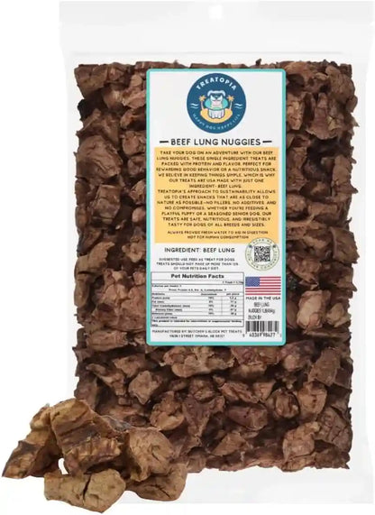 TREATOPIA Beef Lung Nuggies Dog Treats, 1 LB Bag, All-Natural | Healthy, High Protein, Hand-Trimmed, Slow-Roasted, Made in the USA, Nutritious, No Additives, No Fillers, All Life Stages1