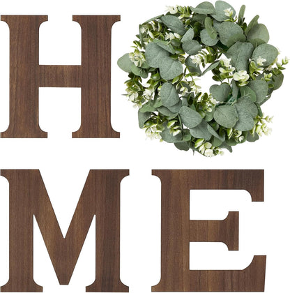 Home Sign Wall Decor, Farmhouse Wood Letters Eucalyptus for O, Brown | Rustic Wood Artificial Eucalyptus, Hanging Home Sign Wall Art, Housewarming Gift, Kitchen Living Room Entryway Apartment1