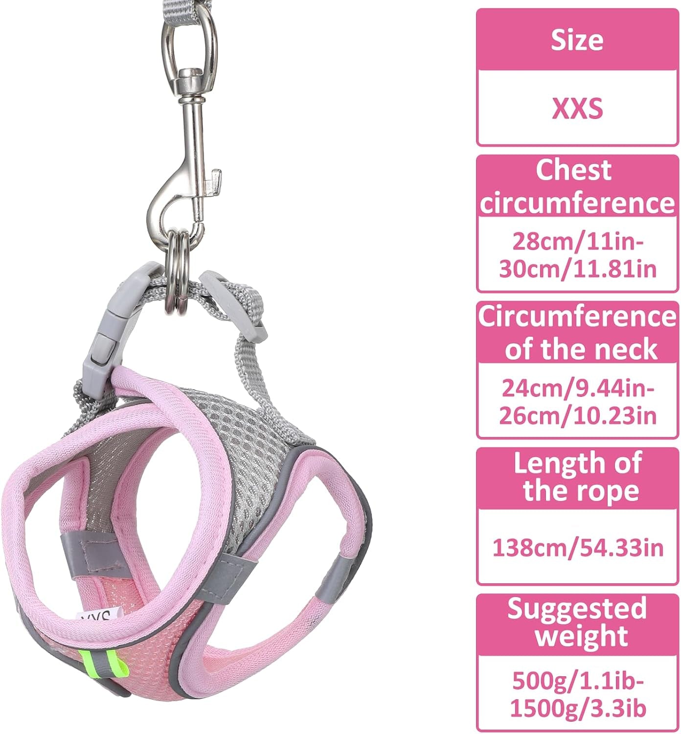 bunny-harness-and-leash-set-breathable-pet-rabbit-harness-and-leash-set-soft-rabbit-leashes-reflective-strips-jacket-escape-proof-walking-gear-for-rabbits-small-kitten-puppy-guinea-pigs-pink-xxs