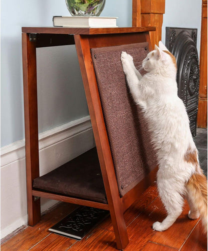 THE REFINED FELINE A-Frame Cat Bed Cave in Black Espresso with Ventilated Base, Multipurpose Wood Cat Furniture Table, Easy to Clean Covered Cat Bed with Replaceable Scratching Post & Washable Cushion8