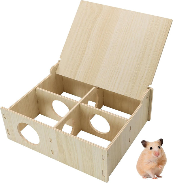 Hamster and Mouse Wooden Tunnel Cage Secret Peep Shed Waterproof | Chamber Hideout & Tunnel Exploring Toys Easy to Install1