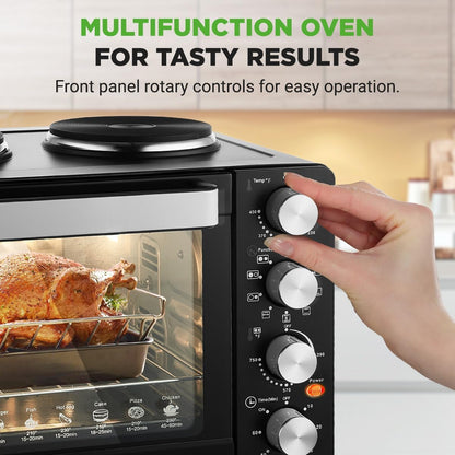 2-In-1 Convection Oven & Cooker - 30 Quart, 1500W Multi-Function Kitchen Oven with Dual Hot Plates, 7 Cooking Modes Including Rotisserie, Broil, Bake - 19.6 X 16.0 X 13.5 Inches3