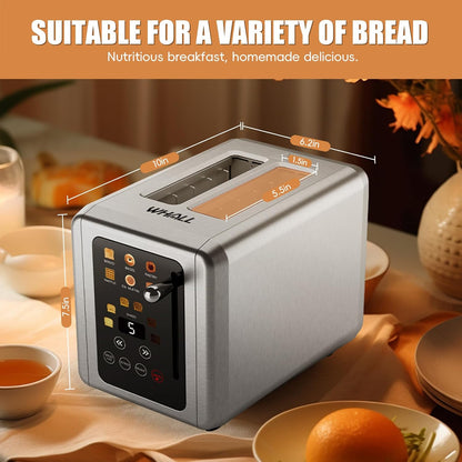 ® Touch Screen Toaster 2 Slice, Stainless Steel Digital Timer Toaster, 6 Bread Types & 6 Shade Settings, Smart Extra Wide Slots Toasters with Bagel, Cancel, Defrost Functions6