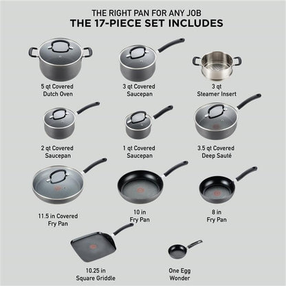 Ultimate Hard Anodized Nonstick Pots and Pans Set 17 Piece, Nonstick Cookware Set with Fry Pan, Saucepans, Saute-Pan, Griddle, Dishwasher Safe, Onyx2