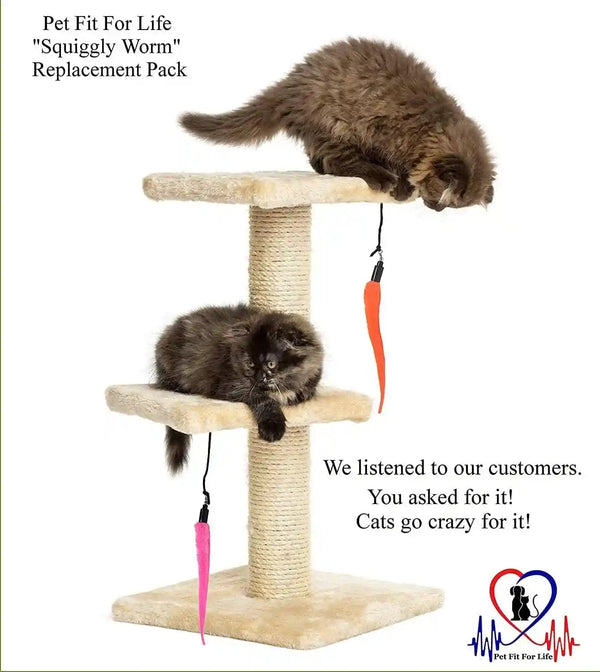Pet Fit for Life 5 Piece Replacement Pack of Worms for Cat and Kitten Toy | Replacement for Interactive Wand & Catch Wand with 5 Assorted Soft Squiggly Worm Attachments. Easy Storage after Play.4