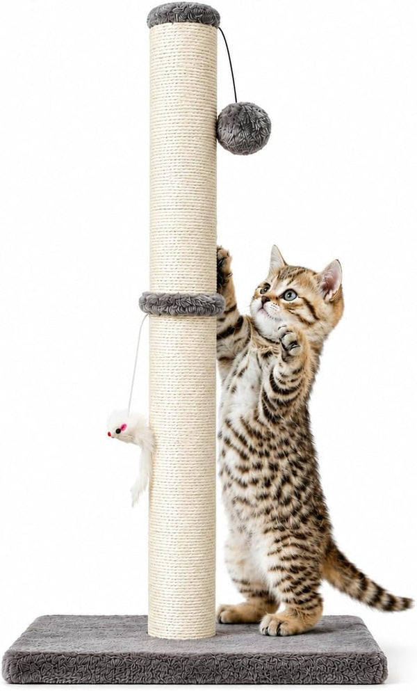 Meowhomm 32” Tall Cat Scratching Posts for Indoor Cats Adults with 2 Hanging Ball, Large Cat Scratch Post Cat Scratcher Includes Sisal Rope(Yellow)7