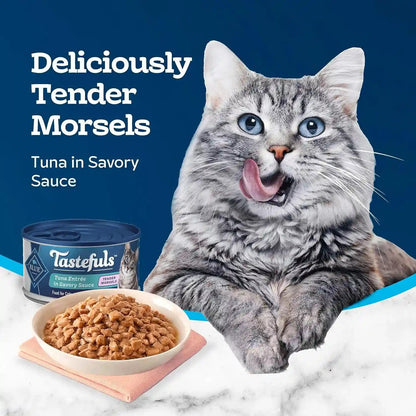 Blue Buffalo Tastefuls Wet Food for Adult Cats, Made with Natural Ingredients, Tuna Entrée, Tender Morsels in Gravy, 3Oz Cans, 4Pack Trial Size4