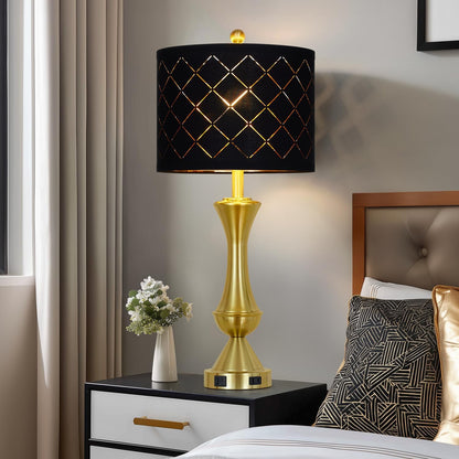 29" Gold Modern Table Lamps Set of 2, 3-Way Dimmable Touch Lamps for Nightstand with USB A+C & Outlets,Brass Lamps for Living Room, Bedroom, Nightstand, Entryway(2 Bulbs Included)6