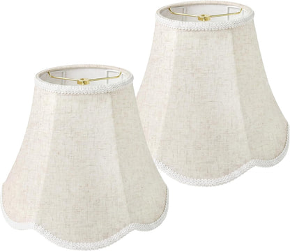 Beige Scalloped Lamp Shades Set of 2, 6.7" X 13" X 10" Bell Linen Lampshades with Petal Edge Braid, Medium Spider Fitter Replacement for Table Lamps, Living Room & Bedroom, Easy Assembly Required1