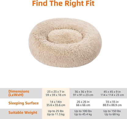 Amazon Basics Washable Donut Pet Bolster Faux Fur Bed with Removable Cover, Anti-Slip Bottom for Dog, Beige, 23" X 23"3