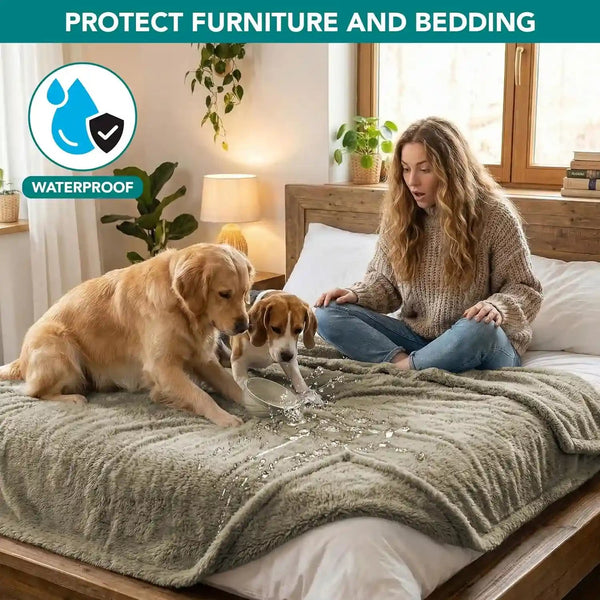 Petami Fluffy Waterproof Dog Blanket for Couch and Bed, Reversible Sherpa Pet Throw, Pee Proof Furniture Protector Sofa Cover, Washable Cat Blanket for Medium Large Dogs and Cats (Taupe Camel, 60X80)2