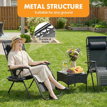 Zero Gravity Chairs Set of 2, Lounge Chair Folding Portable Adjustable Camping Reclining Chairs with Adjustable Pollow, Mesh Back, Cup Holder Trays Lawn Patio Chair for Pool Beach | Portable Lawn Camping Recliner with Adjustable Pillow, Mesh Back, Cup Hol7