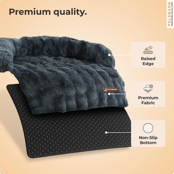 Pelsbarn Dog Bed for Couch, Luxurious Sofa Bed for Dogs with Non-Slip Oxford Bottom - Faux Rabbit Fur with Removable Cover, Large, Gray - 33X33 In7