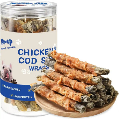 PAWUP Dog Treat Chicken Wrapped Cod Skins, Fish Chews Rolls for Medium Dogs, Healthy, Rawhide-Free, 12.5 Oz1